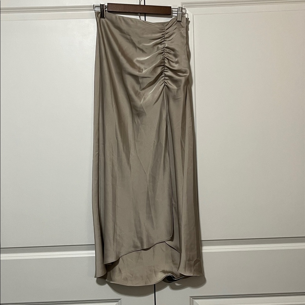Jason Wu Taupe Ruched Sheen Midi Skirt